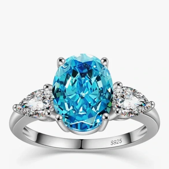 Blue Gemstone Silver Ring - Picture 1 of 10